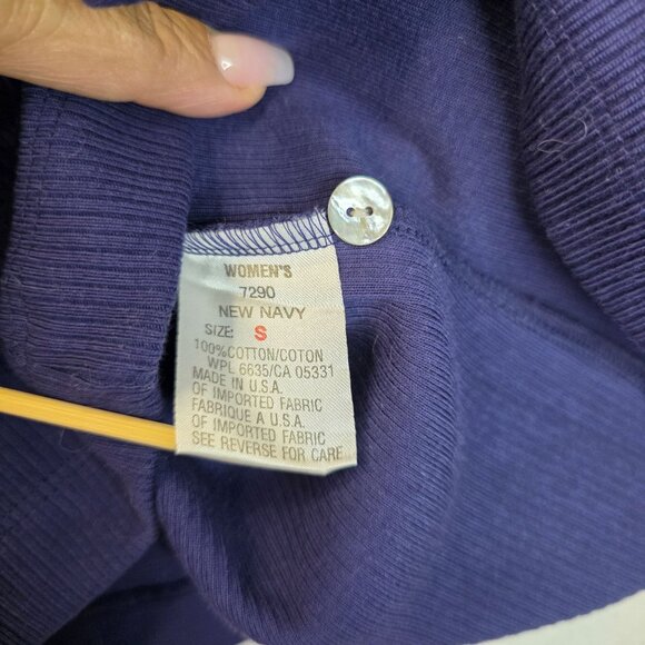 Woolrich Womens Small Ribbed Navy Button Down Polo USA Retro 1990s Deadstock - Picture 4 of 7